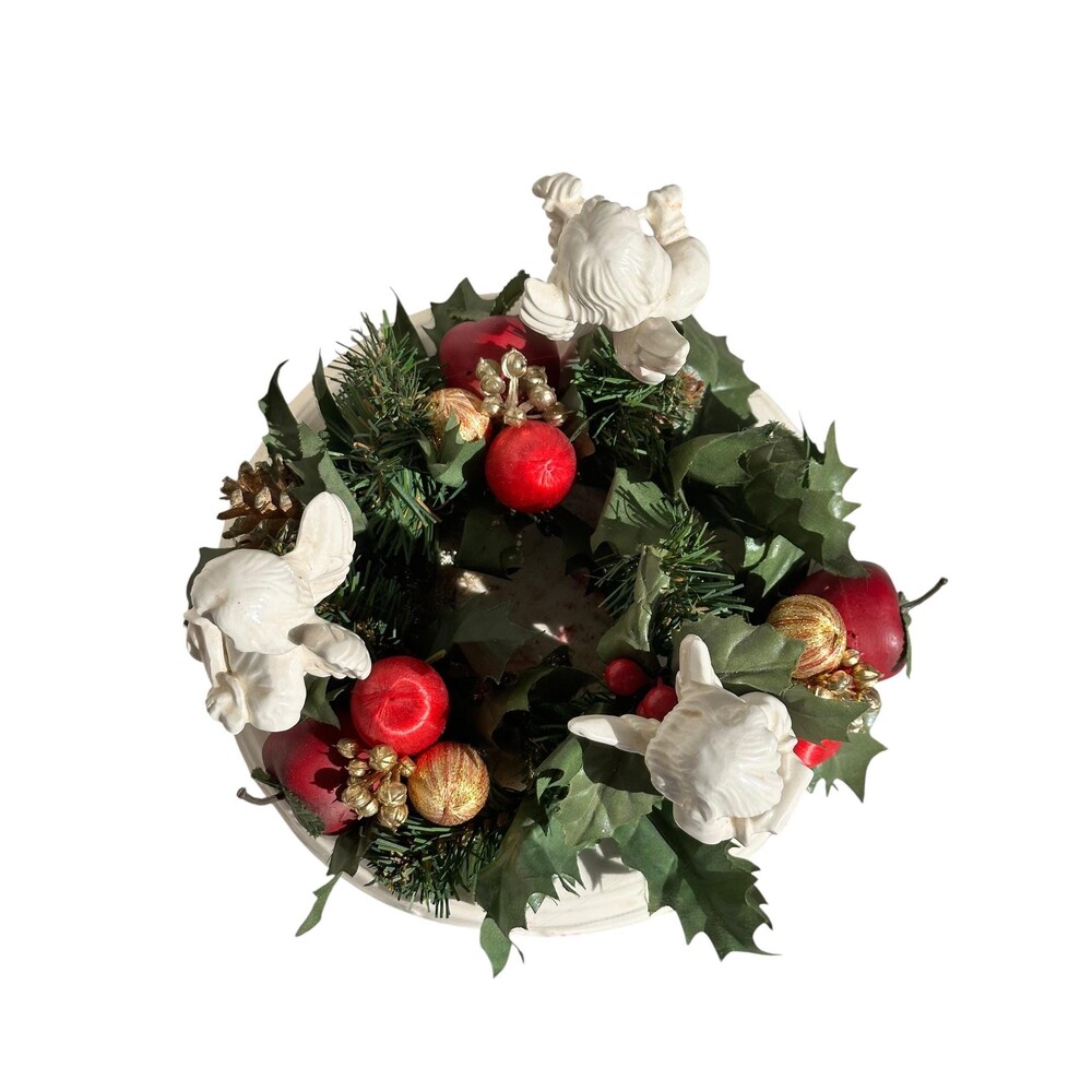 Vintage 60s Ceramic Angel Cherub Candle Holder Centerpiece Wreath Retro Holiday